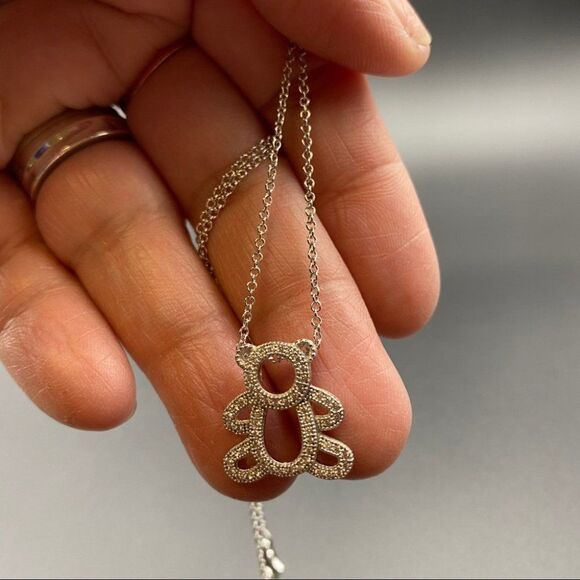 Sterling Silver Cubic Zirconia Teddy Bear Necklace - Picture 11 of 11